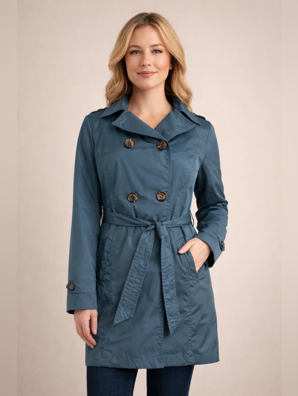 Liverpool Jeans Company Women’s Mystic Teal Trench Coat Size S